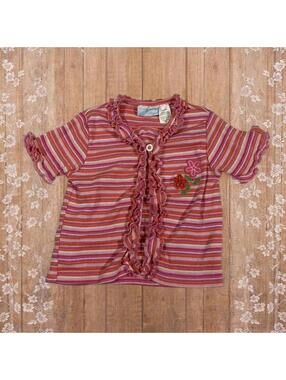 Y2K A. Little Angel STRIPED RUFFLE CARDIGAN TOP PINK